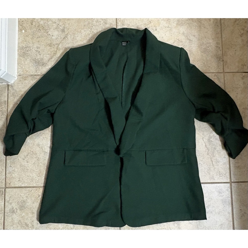 SHEINSXY Dark Green Ruched Sleeve Blazer (Size 1XL)